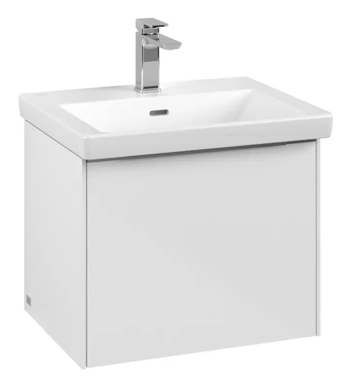 Markenware Villeroy & Boch Subway 3.0 Waschbeckenunterschrank für Becken mittig 1 Auszug mit Beleuchtung (2x LED) 523 x 429 x 432 mm - Brilliant White / Aluminium glänzend