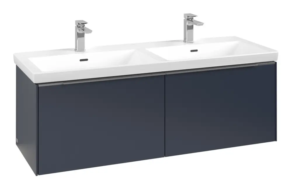 Villeroy & Boch Subway 3.0 Waschbeckenunterschrank für Doppelwaschtisch 2 Auszüge mit Beleuchtung 1272 x 429 x 462 mm - Marine Blue / Aluminium glänzend Markenware