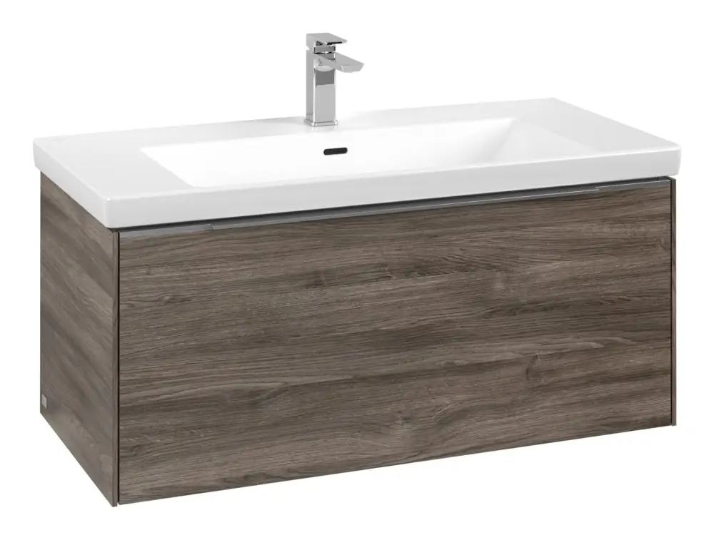 Villeroy & Boch Subway 3.0 Waschbeckenunterschrank für Becken mittig 1 Auszug mit Beleuchtung (2x LED) 973 x 429 x 462 mm - Stone Oak / Aluminium glänzend Direkt Vom Hersteller
