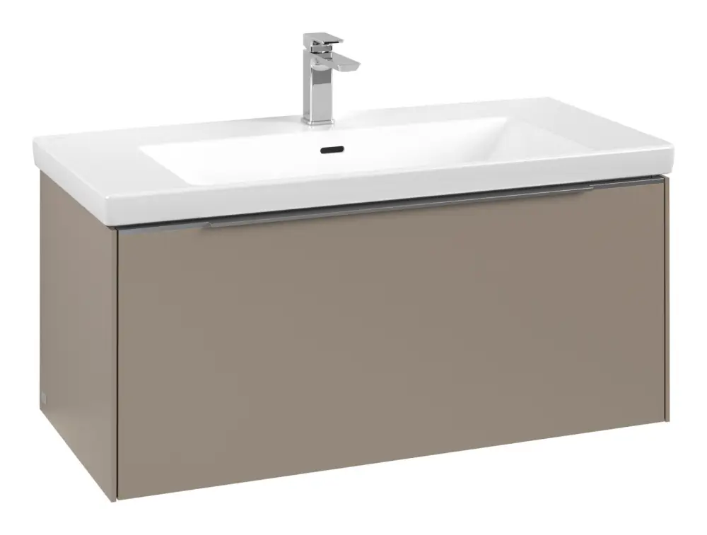 Villeroy & Boch Subway 3.0 Waschbeckenunterschrank für Becken mittig 1 Auszug mit Beleuchtung (2x LED) 973 x 429 x 462 mm - Taupe / Aluminium glänzend Top-Preis