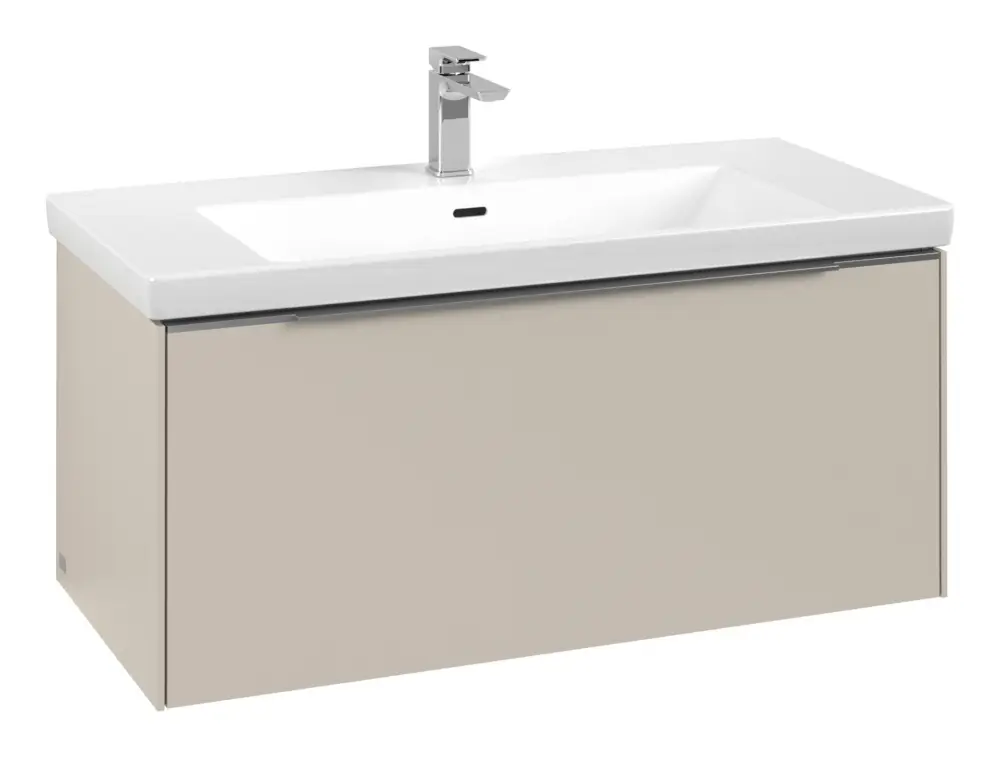Villeroy & Boch Subway 3.0 Waschbeckenunterschrank für Becken mittig 1 Auszug mit Beleuchtung (2x LED) 973 x 429 x 462 mm - Cashmere Grey / Aluminium glänzend Ausverkauf
