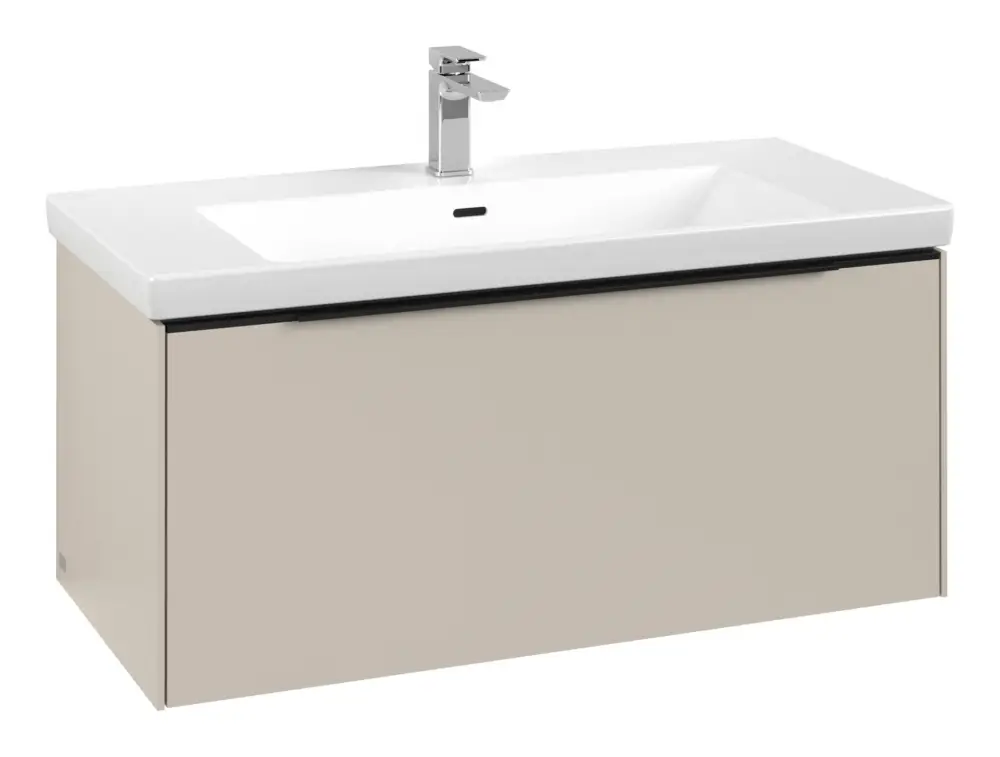 Villeroy & Boch Subway 3.0 Waschbeckenunterschrank für Becken mittig 1 Auszug mit Beleuchtung (2x LED) 973 x 429 x 462 mm - Cashmere Grey / Volcano Black Ausverkauf