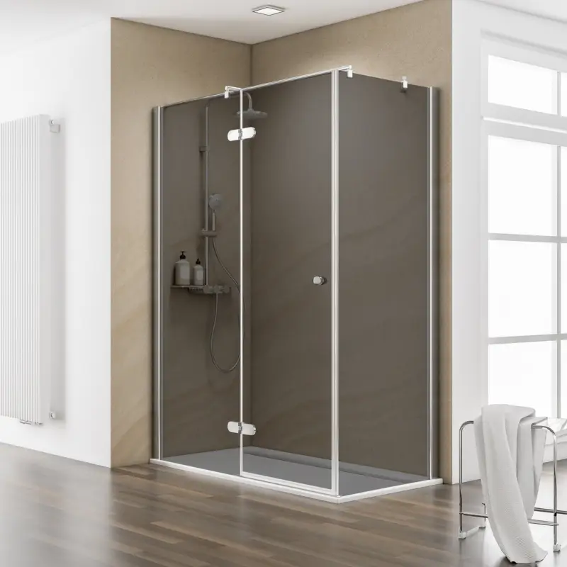 Schulte MasterClass Pendeltür an Nebenteil für Seitenwand Grau anthrazit Edelstahloptik Pendelscharnier Halbkreis Verchromt 140 cm / 200 cm Türanschlag links Mega-Angebot