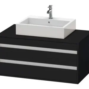 Ausverkauf Duravit Ketho Konsolenwaschtischunterschrank für Aufsatzbecken mittig mit 2 Auszügen 1000 x 496 x 550 mm - Eiche Schwarz Matt