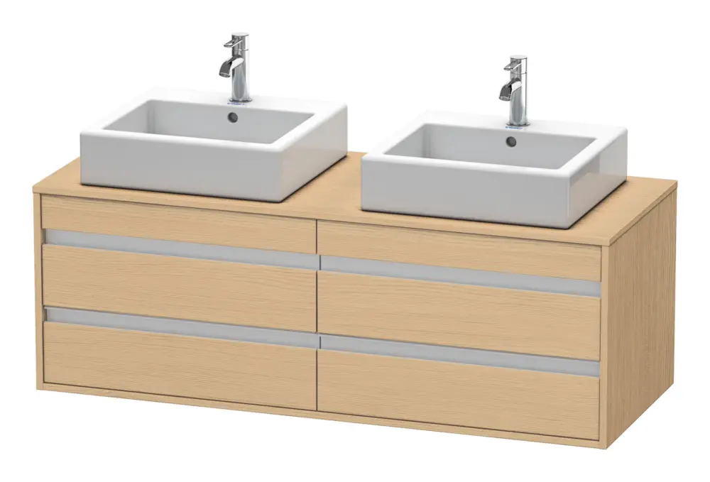 Meistverkauft Duravit Ketho Konsolenwaschtischunterschrank für 2 Aufsatzbecken mit 4 Auszügen 1400 x 496 x 550 mm - Eiche Natur Matt