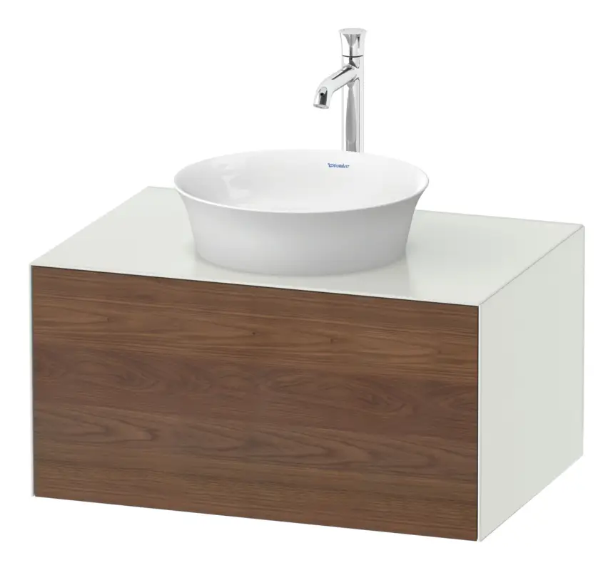 Neu Duravit White Tulip Konsolenwaschtischunterschrank wandhängend mit 1 Auszug 800 x 408 x 550 mm - Amerik. Nussbaum Matt / Weiß Seidenmatt Lack