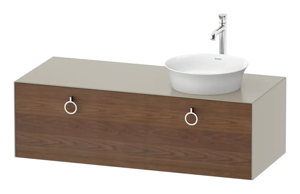Duravit White Tulip Konsolenwaschtischunterschrank für Becken rechts wandhängend mit 1 Auszug mit Griff 1300 x 408 x 550 mm - Amerik. Nussbaum Matt / Taupe Seidenmatt Sonderaktion