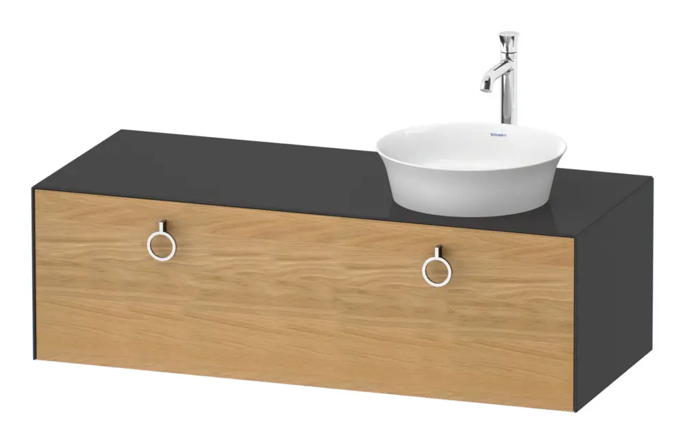 Duravit White Tulip Konsolenwaschtischunterschrank für Becken rechts wandhängend mit 1 Auszug mit Griff 1300 x 408 x 550 mm - Eiche Natur Matt / Graphit Hochglanz Preisreduziert