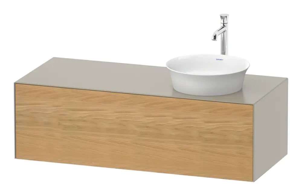 Duravit White Tulip Konsolenwaschtischunterschrank für Becken rechts wandhängend mit 1 Auszug 1300 x 408 x 550 mm - Eiche Natur Matt / Taupe Seidenmatt Saisonangebot