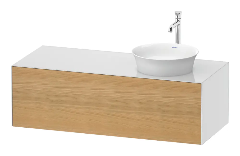 Duravit White Tulip Konsolenwaschtischunterschrank für Becken rechts wandhängend mit 1 Auszug 1300 x 408 x 550 mm - Eiche Natur Matt / Weiß Hochglanz Echt