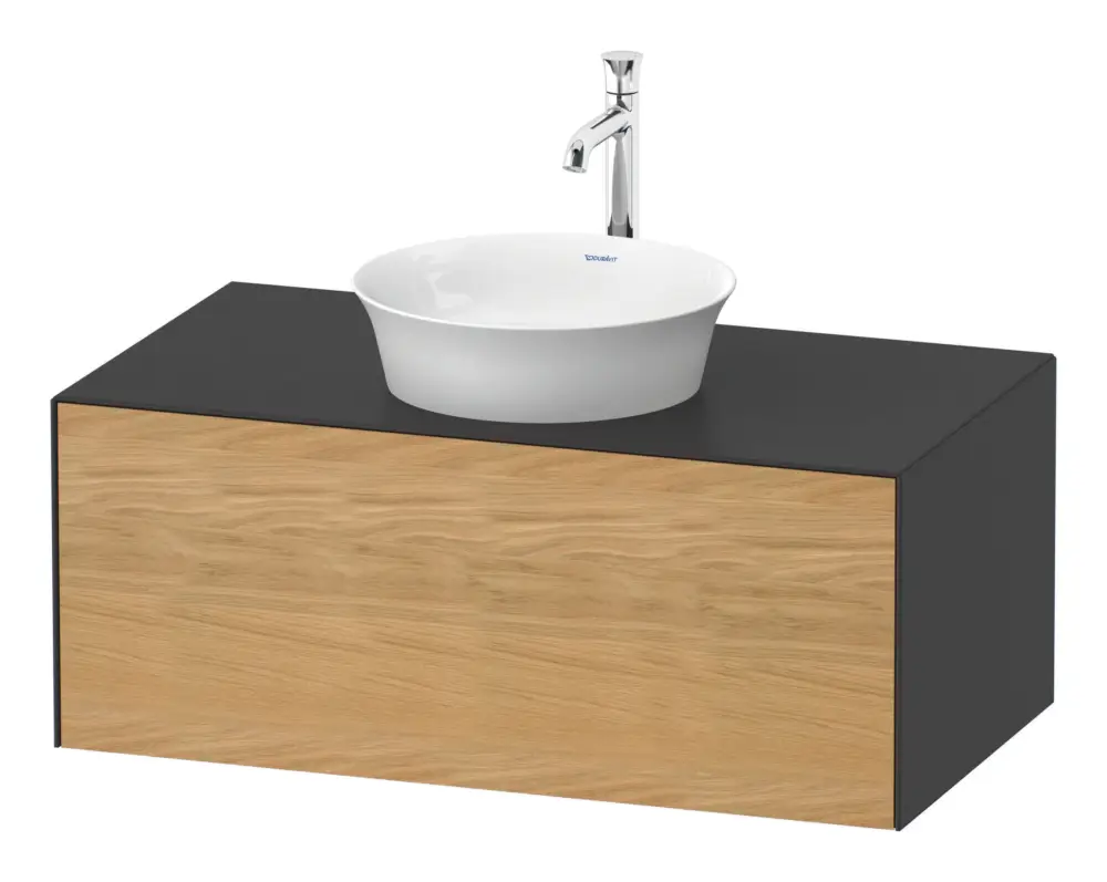 Duravit White Tulip Konsolenwaschtischunterschrank für Becken links wandhängend mit 1 Auszug 1000 x 408 x 550 mm - Eiche Natur Matt / Graphit Seidenmatt Direktkauf