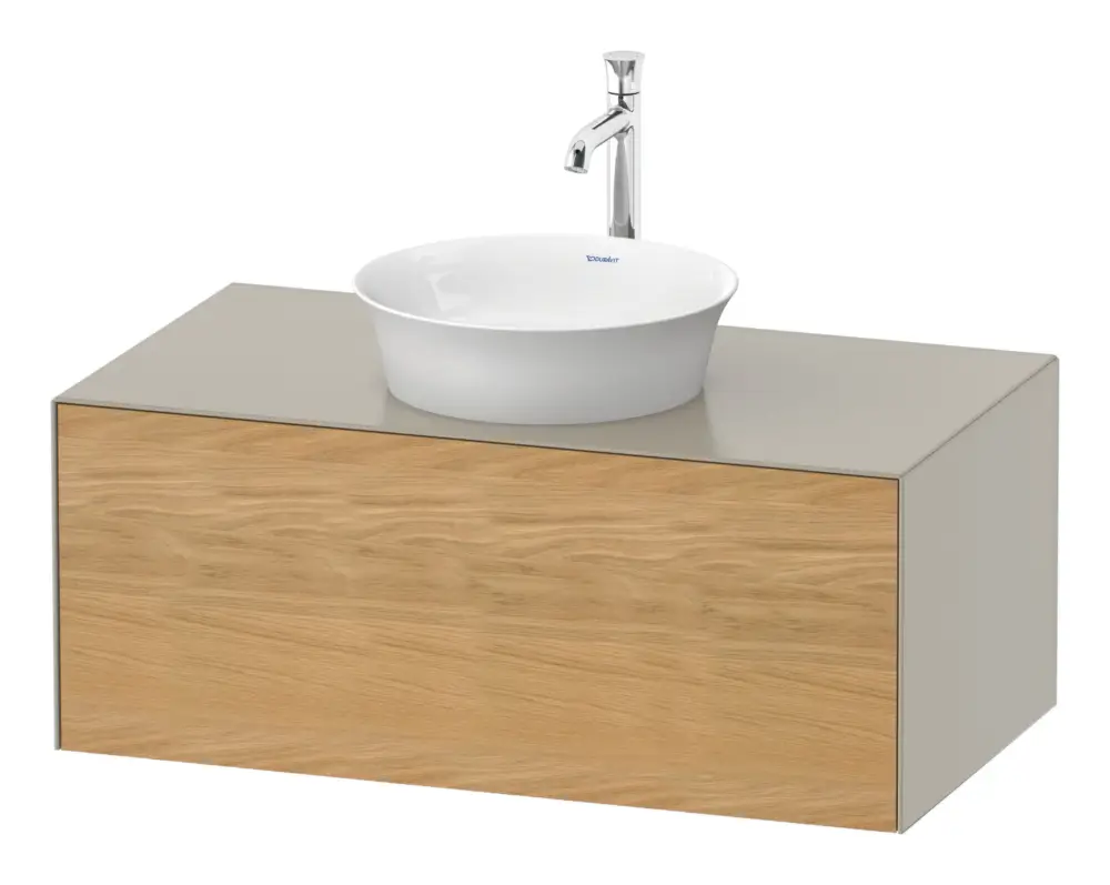 Echt Duravit White Tulip Konsolenwaschtischunterschrank für Becken links wandhängend mit 1 Auszug 1000 x 408 x 550 mm - Eiche Natur Matt / Taupe Seidenmatt