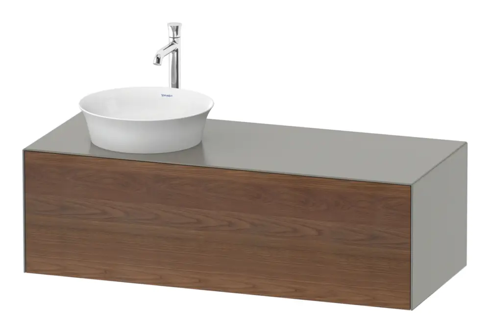 Rabatt Duravit White Tulip Konsolenwaschtischunterschrank für Becken links wandhängend mit 1 Auszug 1300 x 408 x 550 mm - Amerik. Nussbaum Matt / Steingrau Seidenmatt Lack