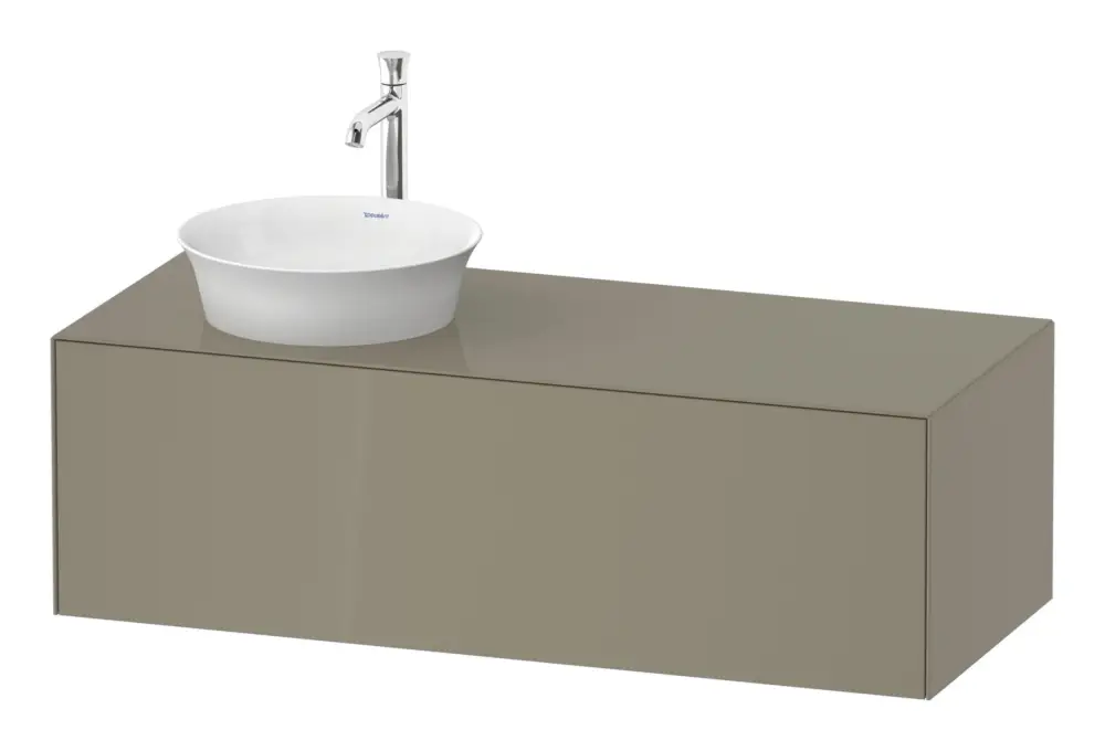 Markenprodukt Duravit White Tulip Konsolenwaschtischunterschrank für Becken links wandhängend mit 1 Auszug 1300 x 408 x 550 mm - Steingrau Hochglanz Lack