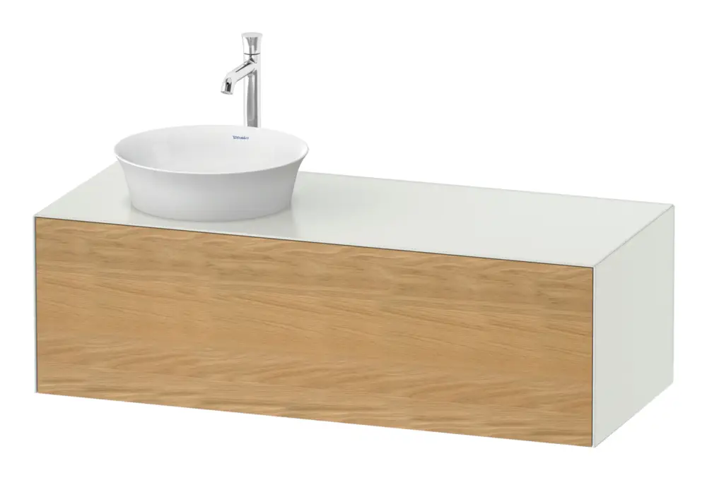 Duravit White Tulip Konsolenwaschtischunterschrank für Becken links wandhängend mit 1 Auszug 1300 x 408 x 550 mm - Eiche Natur Matt / Weiß Seidenmatt Lack Bestpreis