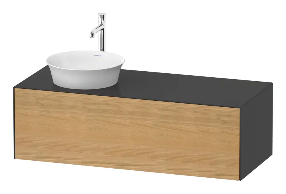 Duravit White Tulip Konsolenwaschtischunterschrank für Becken links wandhängend mit 1 Auszug 1300 x 408 x 550 mm - Eiche Natur Matt / Graphit Hochglanz Markenprodukt