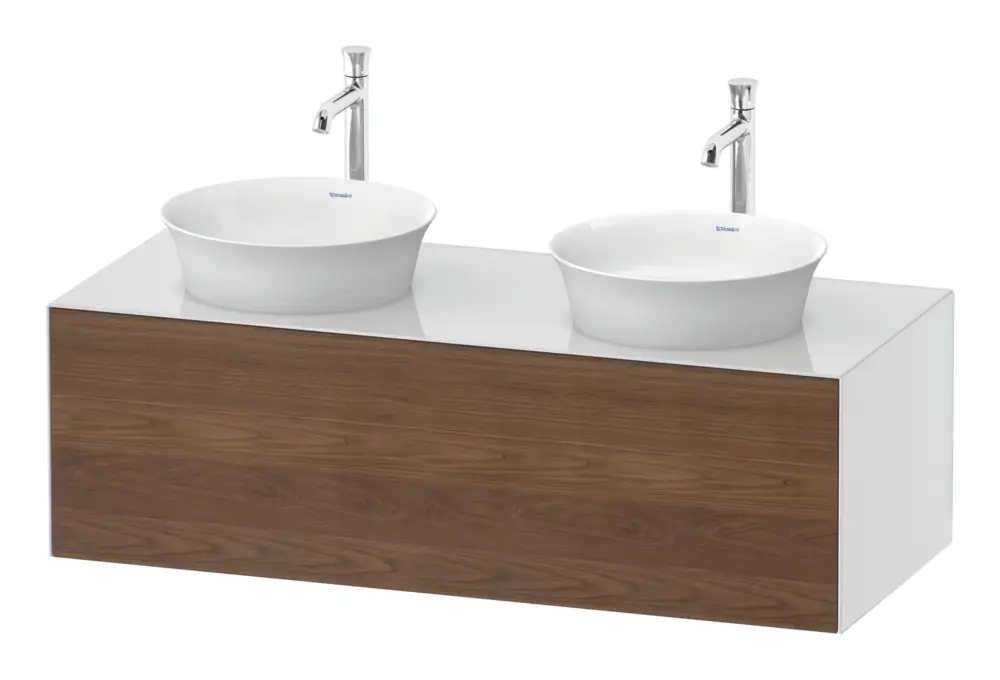 Duravit White Tulip Konsolenwaschtischunterschrank für 2 Becken wandhängend mit 1 Auszug 1300 x 408 x 550 mm - Amerik. Nussbaum Matt / Weiß Hochglanz Bestseller