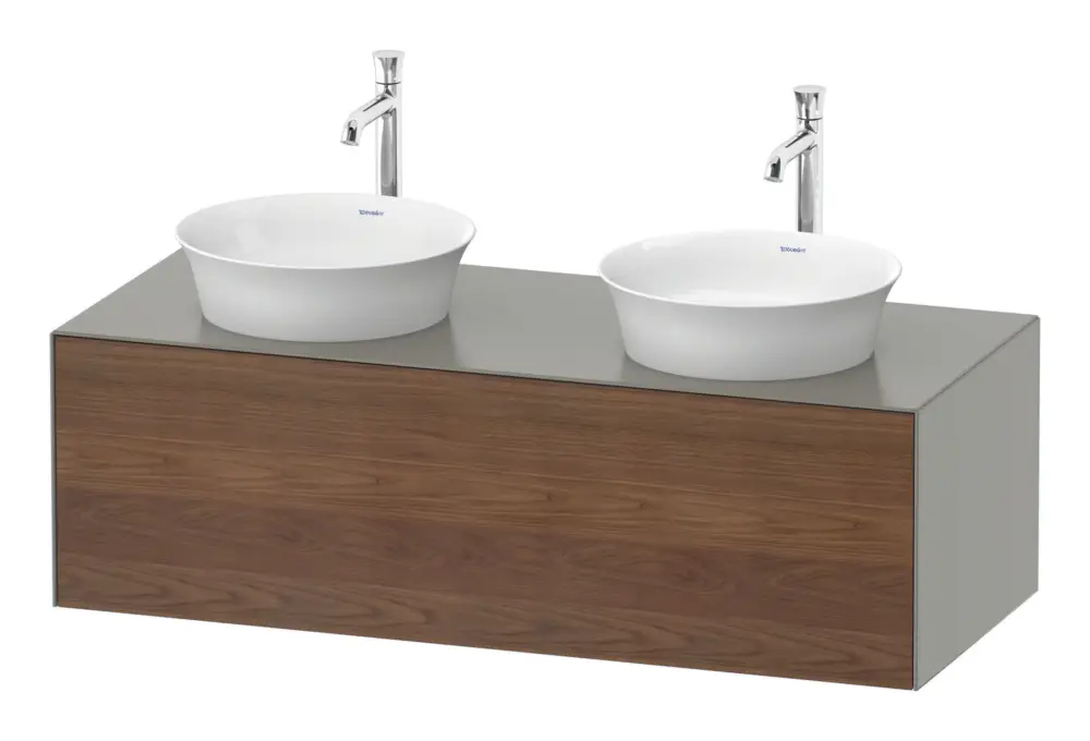 Duravit White Tulip Konsolenwaschtischunterschrank für 2 Becken wandhängend mit 1 Auszug 1300 x 408 x 550 mm - Amerik. Nussbaum Matt / Steingrau Seidenmatt Lack Solange Der Vorrat Reicht