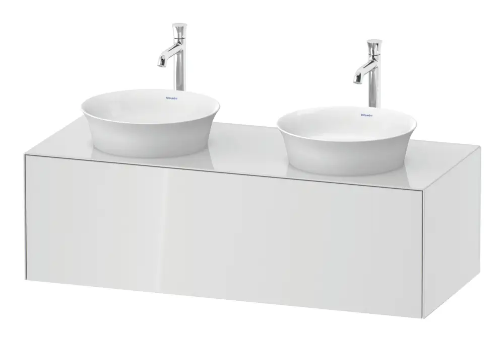 Neue Kollektion Duravit White Tulip Konsolenwaschtischunterschrank für 2 Becken wandhängend mit 1 Auszug 1300 x 408 x 550 mm - Weiß Hochglanz