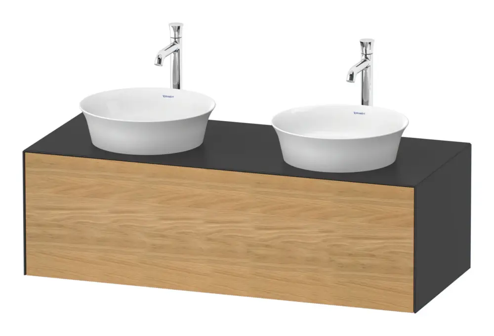 Duravit White Tulip Konsolenwaschtischunterschrank für 2 Becken wandhängend mit 1 Auszug 1300 x 408 x 550 mm - Eiche Natur Matt / Graphit Seidenmatt Highlight