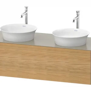Aktuell Duravit White Tulip Konsolenwaschtischunterschrank für 2 Becken wandhängend mit 1 Auszug 1300 x 408 x 550 mm - Eiche Natur Matt / Taupe Seidenmatt