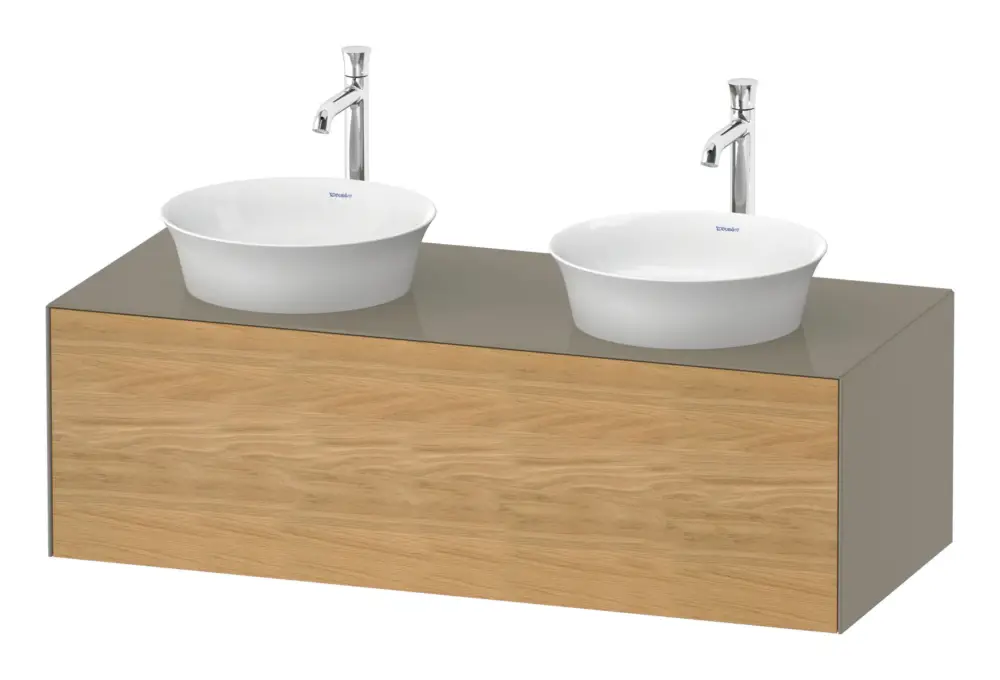 Nur Für Kurze Zeit Duravit White Tulip Konsolenwaschtischunterschrank für 2 Becken wandhängend mit 1 Auszug 1300 x 408 x 550 mm - Eiche Natur Matt / Steingrau Hochglanz Lack
