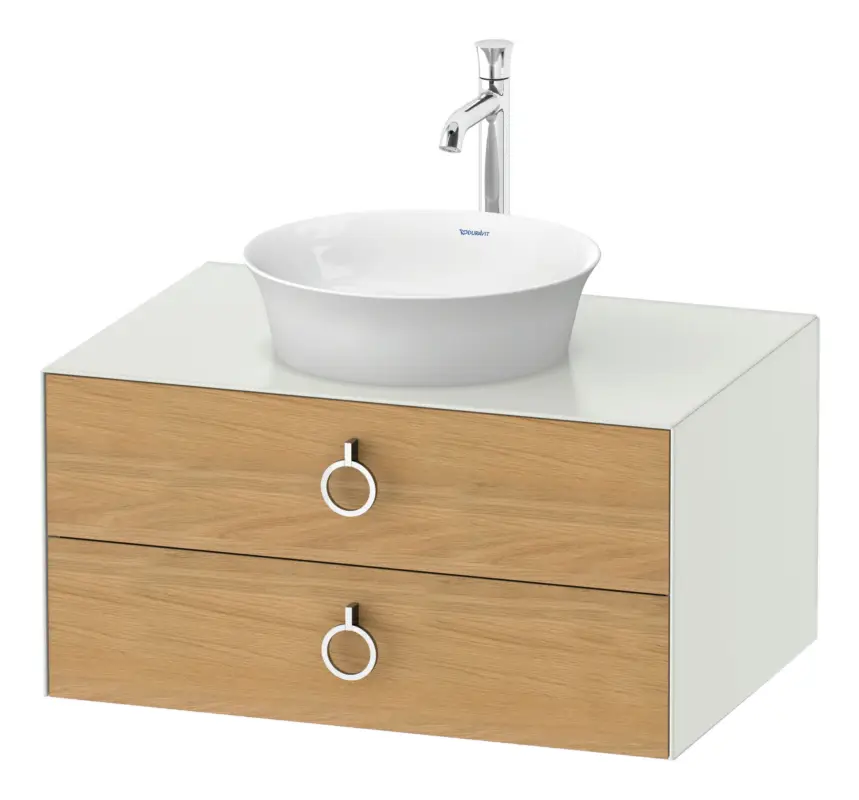 Duravit White Tulip Konsolenwaschtischunterschrank wandhängend mit 2 Auszügen mit Griff 800 x 408 x 550 mm - Eiche Natur Matt / Weiß Seidenmatt Lack Direktkauf