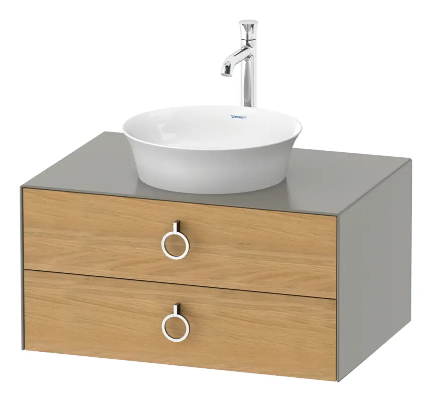 Duravit White Tulip Konsolenwaschtischunterschrank wandhängend mit 2 Auszügen mit Griff 800 x 408 x 550 mm - Eiche Natur Matt / Steingrau Seidenmatt Lack Top-Seller