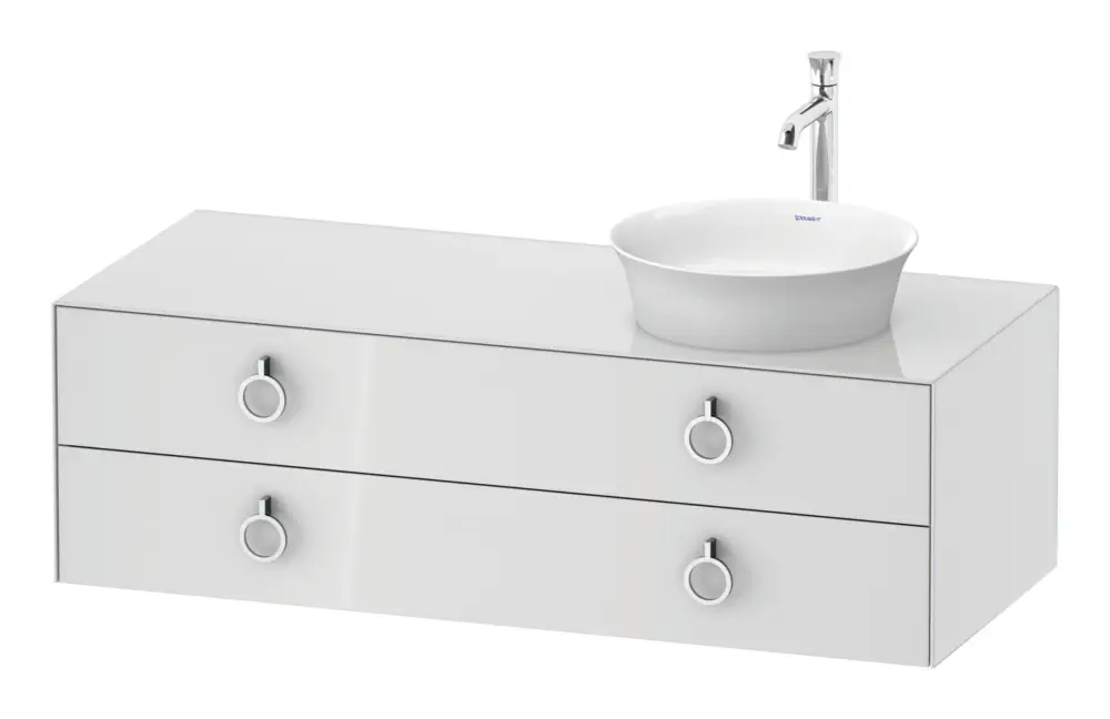 Preiswert Duravit White Tulip Konsolenwaschtischunterschrank für Becken rechts wandhängend mit 2 Auszügen mit Griff 1300 x 408 x 550 mm - Weiß Hochglanz
