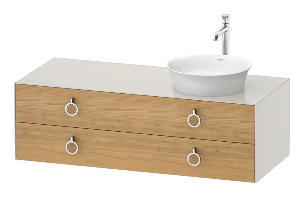 Duravit White Tulip Konsolenwaschtischunterschrank für Becken rechts wandhängend mit 2 Auszügen mit Griff 1300 x 408 x 550 mm - Eiche Natur Matt / Nordic Weiß Seidenmatt Lack Solange Der Vorrat Reicht