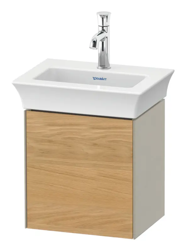 Preisreduziert Duravit White Tulip Waschtischunterschrank wandhängend mit 1 Tür Anschlag links 384 x 410 x 298 mm - Eiche Natur Matt / Taupe Seidenmatt