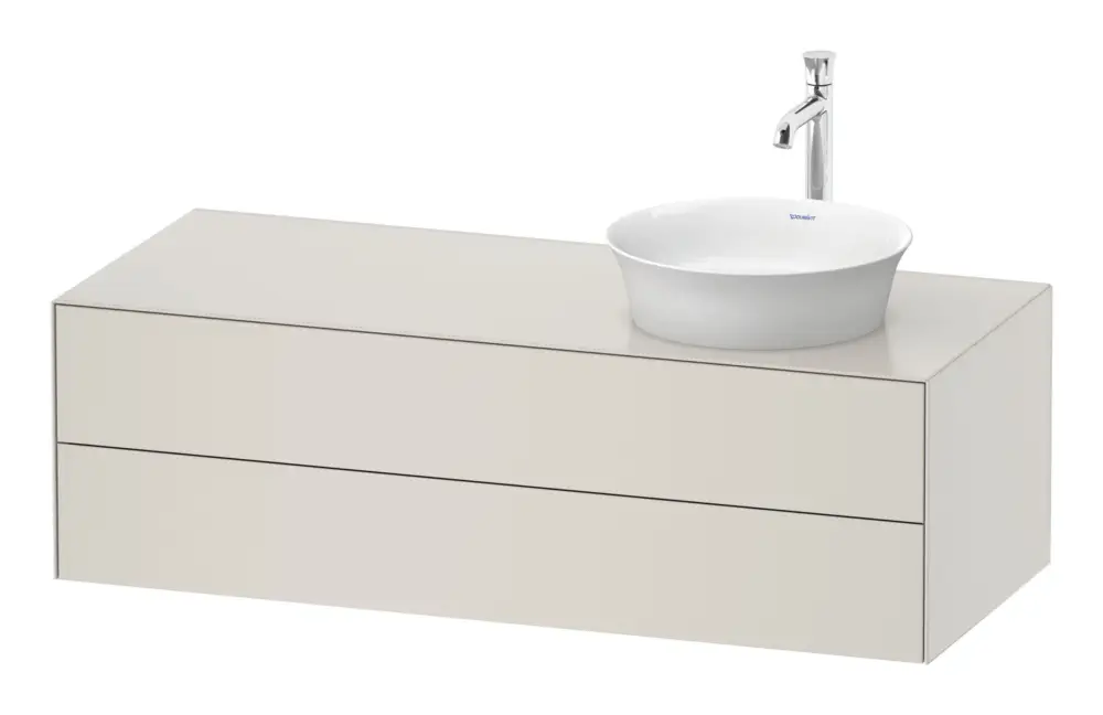 Must-Have Duravit White Tulip Konsolenwaschtischunterschrank für Becken rechts wandhängend mit 2 Auszügen 1300 x 408 x 550 mm - Nordic Weiß Seidenmatt Lack