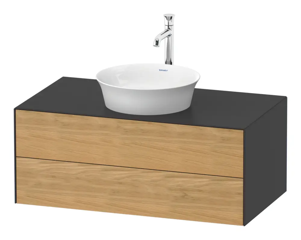 Neuheit Duravit White Tulip Konsolenwaschtischunterschrank wandhängend mit 2 Auszügen 1000 x 408 x 550 mm - Eiche Natur Matt / Graphit Seidenmatt