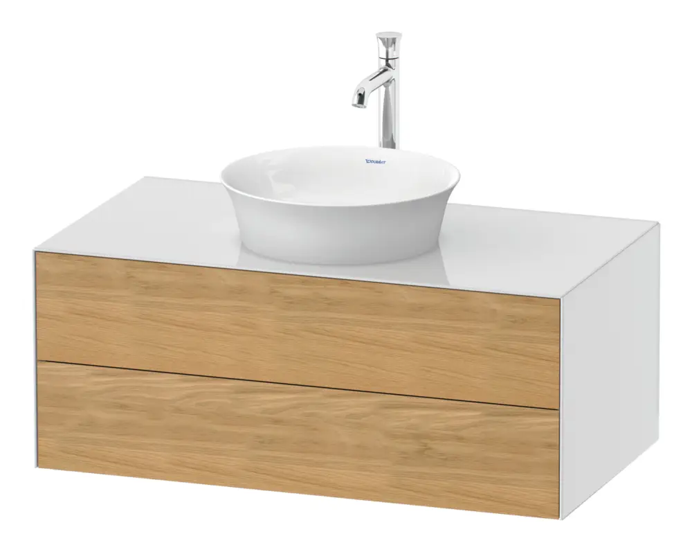 Meistverkauft Duravit White Tulip Konsolenwaschtischunterschrank wandhängend mit 2 Auszügen 1000 x 408 x 550 mm - Eiche Natur Matt / Weiß Hochglanz
