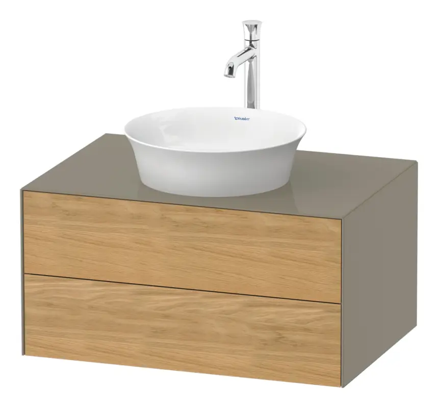 Markenprodukt Duravit White Tulip Konsolenwaschtischunterschrank wandhängend mit 2 Auszügen 800 x 408 x 550 mm - Eiche Natur Matt / Steingrau Hochglanz Lack