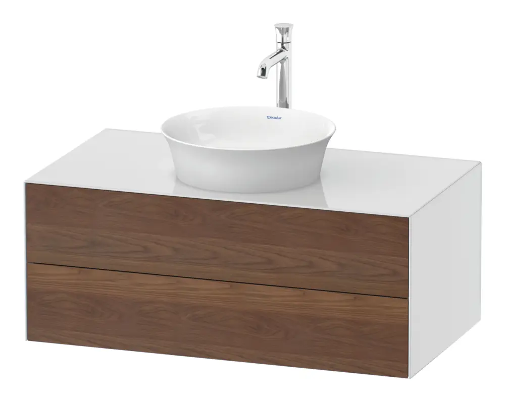 Preisknaller Duravit White Tulip Konsolenwaschtischunterschrank wandhängend mit 2 Auszügen 1000 x 408 x 550 mm - Amerik. Nussbaum Matt / Weiß Hochglanz