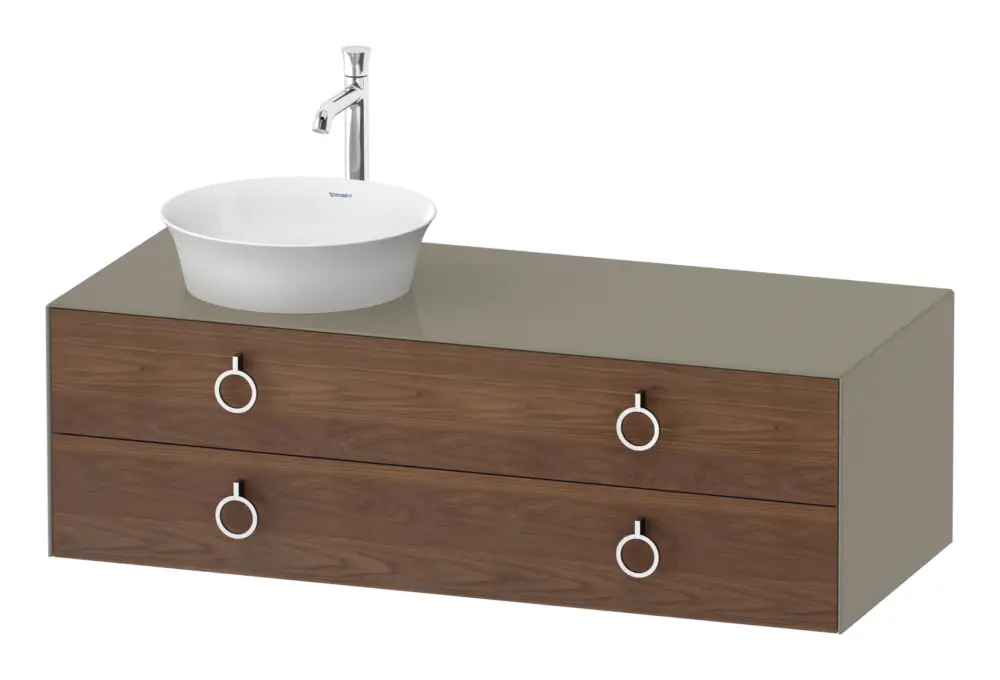 Duravit White Tulip Konsolenwaschtischunterschrank für Becken links wandhängend mit 2 Auszügen mit Griff 1300 x 408 x 550 mm - Amerik. Nussbaum Matt / Steingrau Hochglanz Lack Billig