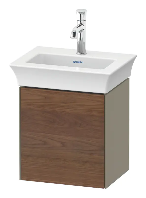 Duravit White Tulip Waschtischunterschrank wandhängend mit 1 Tür Anschlag links 384 x 410 x 298 mm - Amerik. Nussbaum Matt / Steingrau Hochglanz Lack Bestpreis