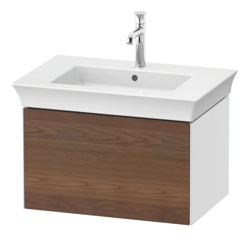 Markenprodukt Duravit White Tulip Waschtischunterschrank wandhängend mit 1 Auszug 684 x 410 x 458 mm - Amerik. Nussbaum Matt / Weiß Hochglanz