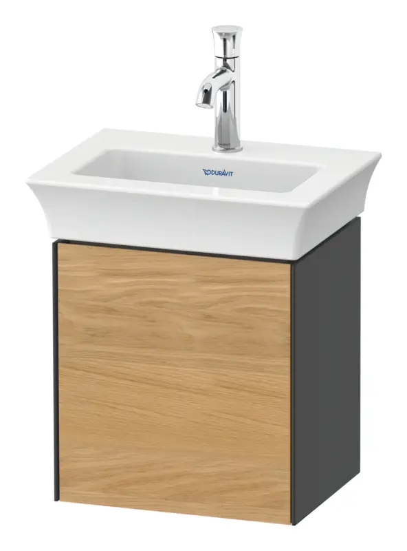 Duravit White Tulip Waschtischunterschrank wandhängend mit 1 Tür Anschlag rechts 384 x 410 x 298 mm - Eiche Natur Matt / Graphit Hochglanz Knallerangebot