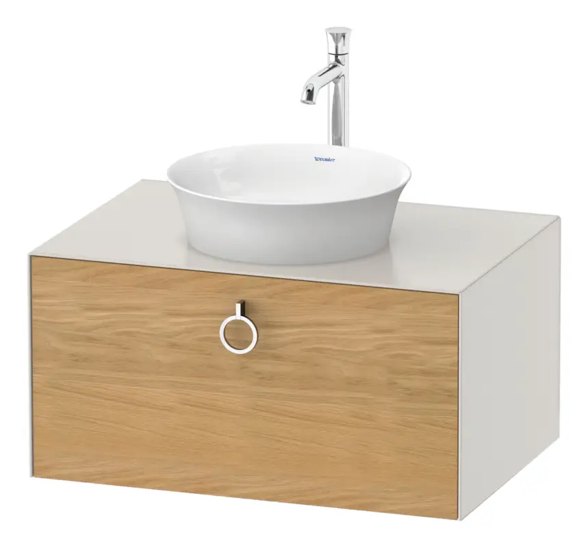 Duravit White Tulip Konsolenwaschtischunterschrank wandhängend mit 1 Auszug mit Griff 800 x 408 x 550 mm - Eiche Natur Matt / Nordic Weiß Seidenmatt Lack Meistverkauft