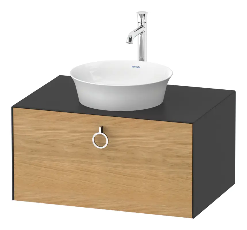 Sofort Bestellen Duravit White Tulip Konsolenwaschtischunterschrank wandhängend mit 1 Auszug mit Griff 800 x 408 x 550 mm - Eiche Natur Matt / Graphit Seidenmatt