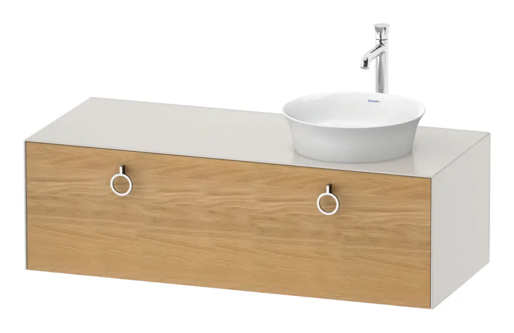 Duravit White Tulip Konsolenwaschtischunterschrank für Becken rechts wandhängend mit 1 Auszug mit Griff 1300 x 408 x 550 mm - Eiche Natur Matt / Nordic Weiß Seidenmatt Lack Schnäppchen