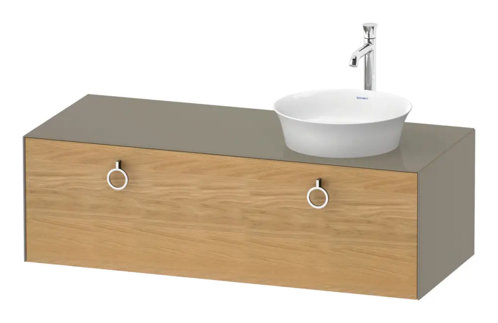 Duravit White Tulip Konsolenwaschtischunterschrank für Becken rechts wandhängend mit 1 Auszug mit Griff 1300 x 408 x 550 mm - Eiche Natur Matt / Steingrau Hochglanz Lack Versand Am Gleichen Tag