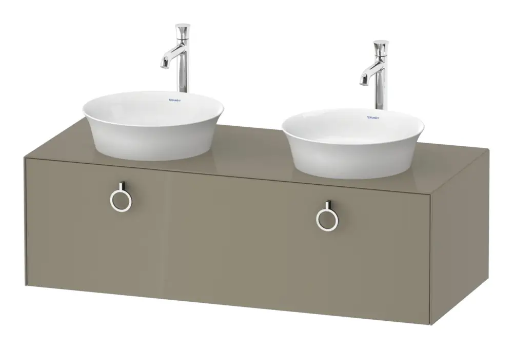 Begrenztes Angebot Duravit White Tulip Konsolenwaschtischunterschrank für 2 Becken wandhängend mit 1 Auszug mit Griff 1300 x 408 x 550 mm - Steingrau Hochglanz Lack