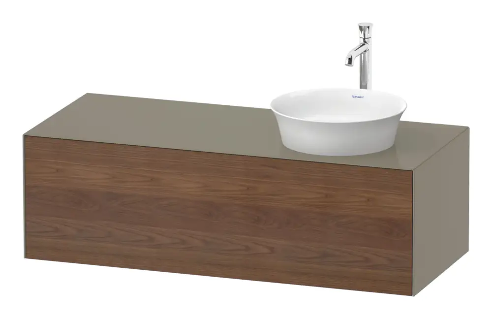 Duravit White Tulip Konsolenwaschtischunterschrank für Becken rechts wandhängend mit 1 Auszug 1300 x 408 x 550 mm - Amerik. Nussbaum Matt / Steingrau Hochglanz Lack Abverkauf