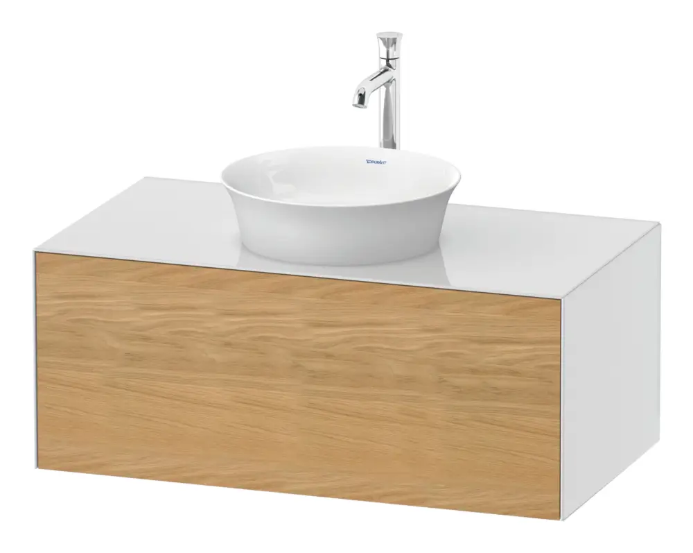 Duravit White Tulip Konsolenwaschtischunterschrank für Becken links wandhängend mit 1 Auszug 1000 x 408 x 550 mm - Eiche Natur Matt / Weiß Hochglanz Preis Gesenkt