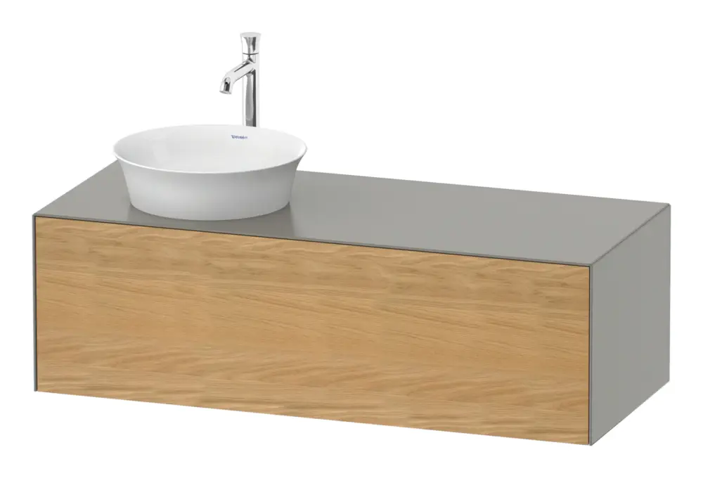 Duravit White Tulip Konsolenwaschtischunterschrank für Becken links wandhängend mit 1 Auszug 1300 x 408 x 550 mm - Eiche Natur Matt / Steingrau Seidenmatt Lack Letzte Chance