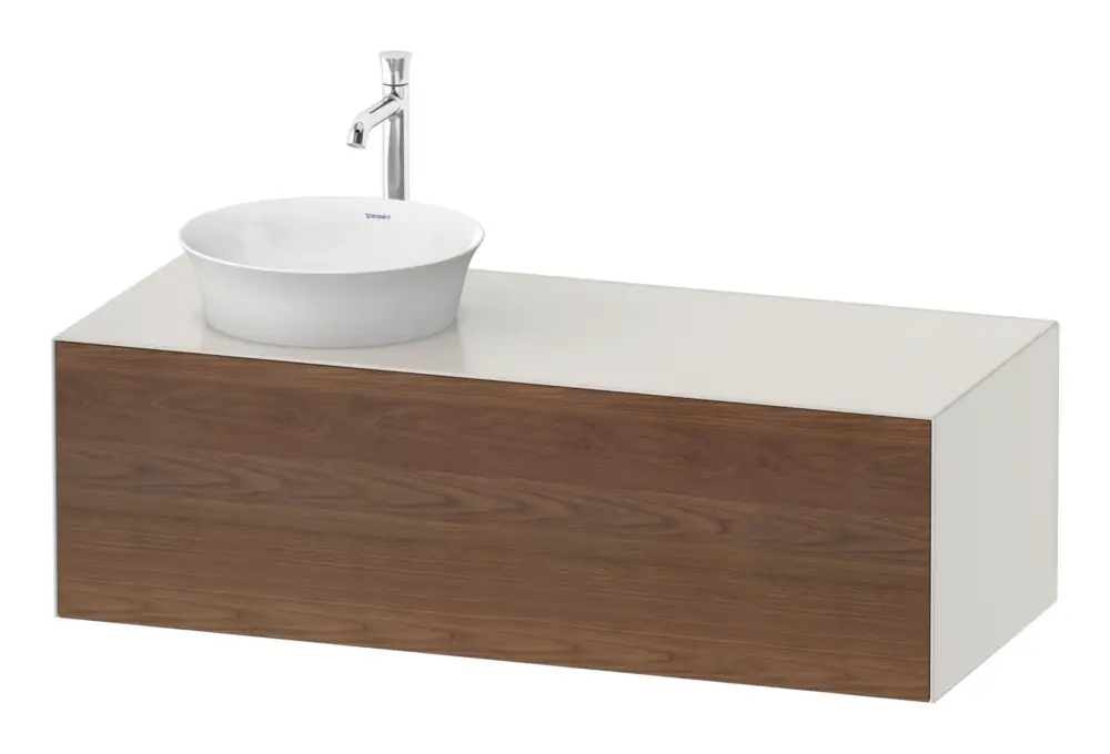 Duravit White Tulip Konsolenwaschtischunterschrank für Becken links wandhängend mit 1 Auszug 1300 x 408 x 550 mm - Amerik. Nussbaum Matt / Nordic Weiß Seidenmatt Lack Knallerangebot