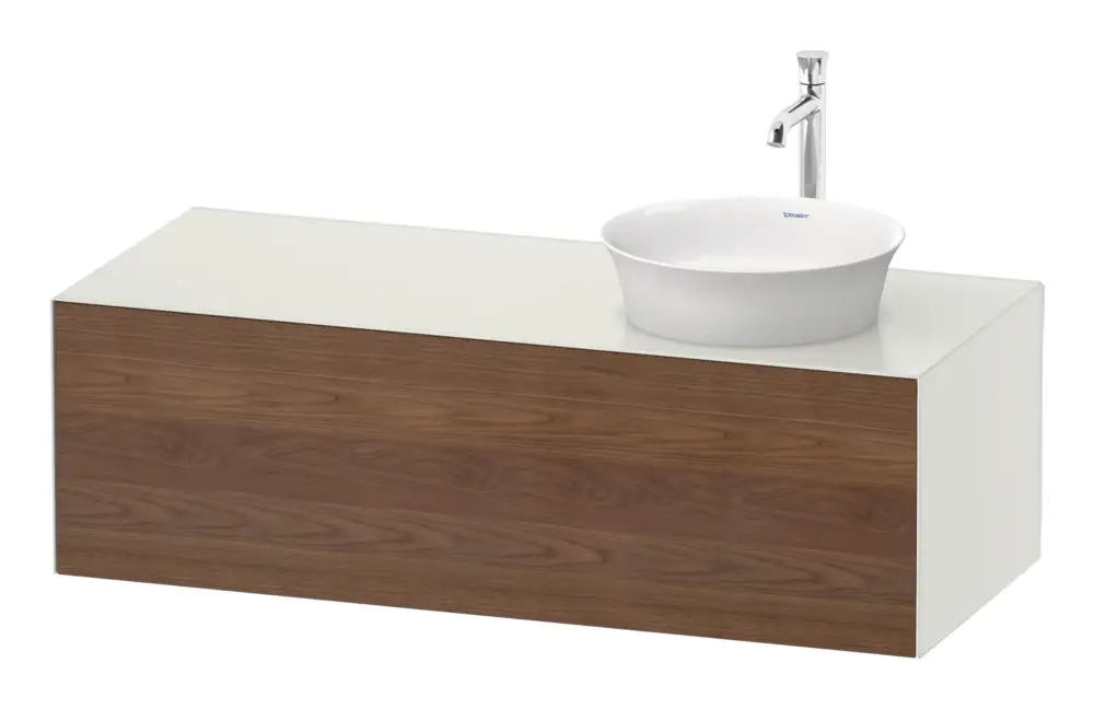 Aktuell Duravit White Tulip Konsolenwaschtischunterschrank für Becken rechts wandhängend mit 1 Auszug 1300 x 408 x 550 mm - Amerik. Nussbaum Matt / Weiß Seidenmatt Lack